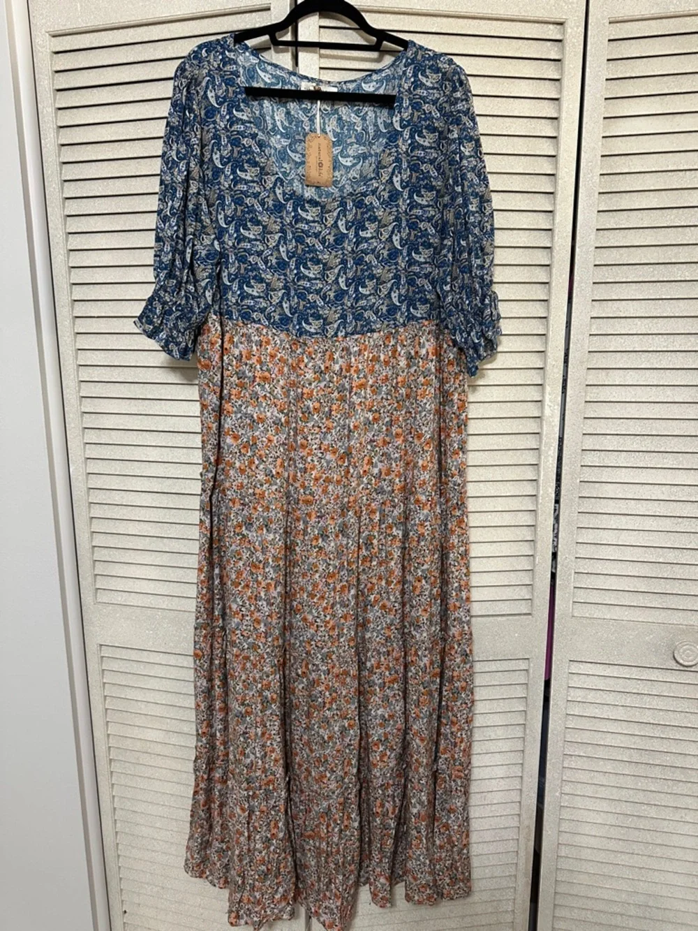 NATURAL LIFE Blue and Rust Floral Tiered Maxi Dress - Picture 3 of 8